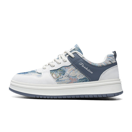 Men’s canvas lifestyle sneakers with oil-painting artistic design and thick sole — Trend Step