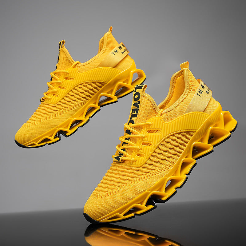 “Men’s yellow mesh blade running shoes with lightweight shock-absorbing sole — Trend Step”
