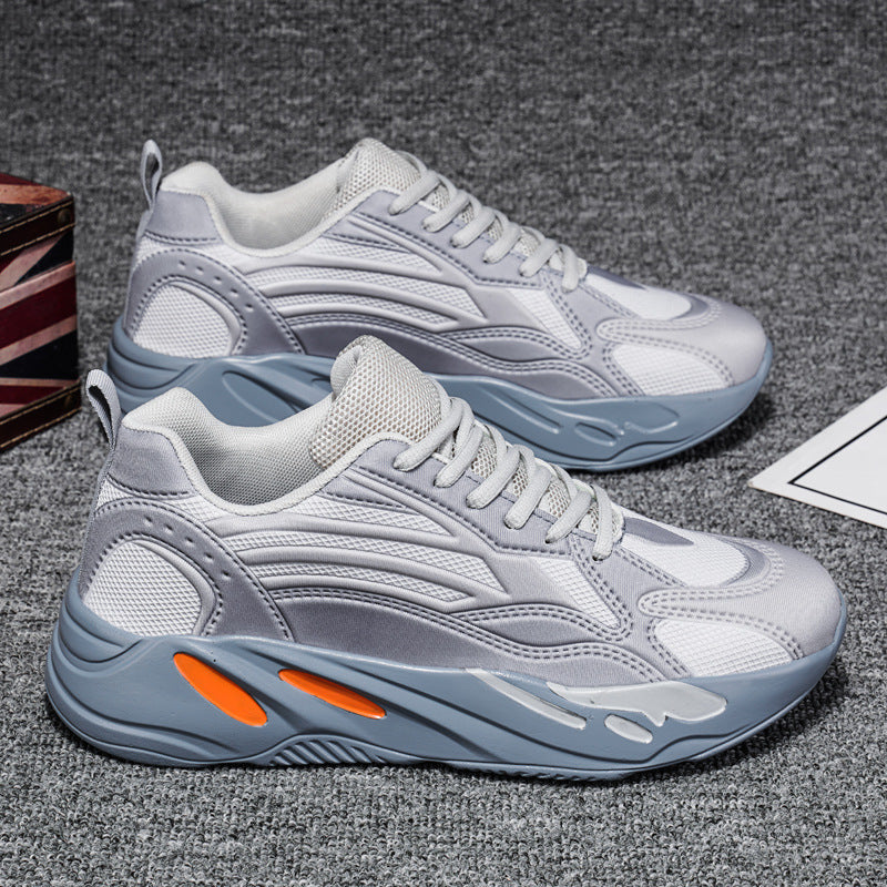 Men’s chunky-sole breathable performance running shoes in beige with mesh layers — Trend Step