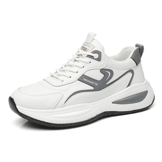 White leather outdoor casual walking shoes for men with cushioned sole — Trend Step