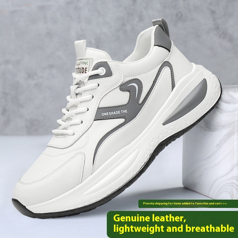 White leather outdoor casual walking shoes for men with cushioned sole — Trend Step