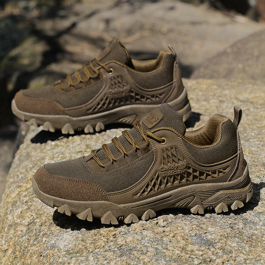 Men’s outdoor non-slip tactical hiking shoes with rugged grip sole in desert brown — Trend Step