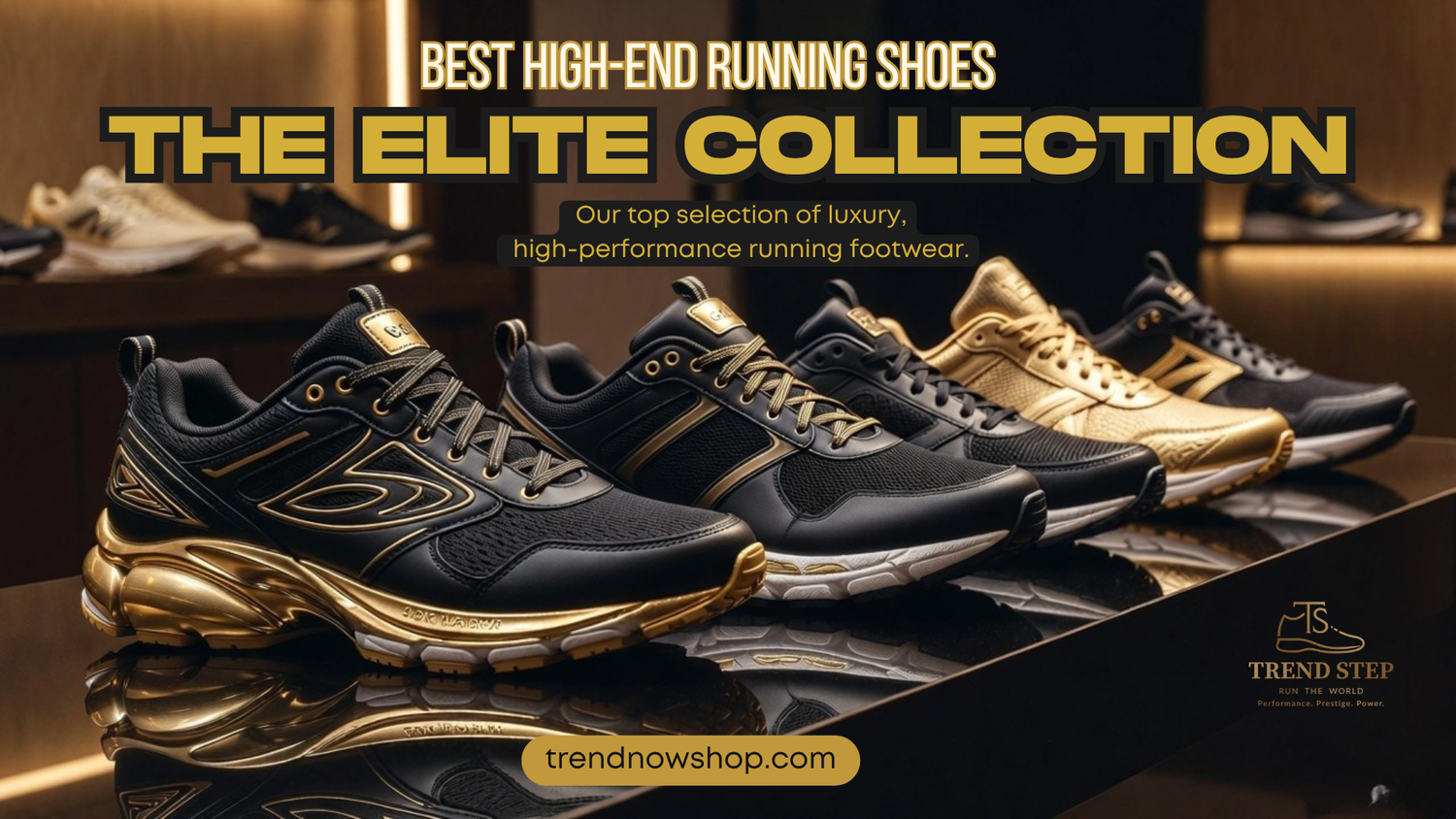 Elite collection of high-end luxury running shoes displayed with premium materials and performance design. Trendstep