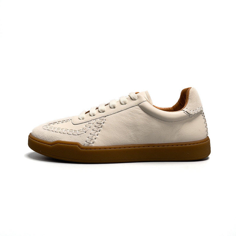 Handcrafted genuine leather low-cut men’s lifestyle sneakers in beige with rubber sole — Trend Step luxury footwear