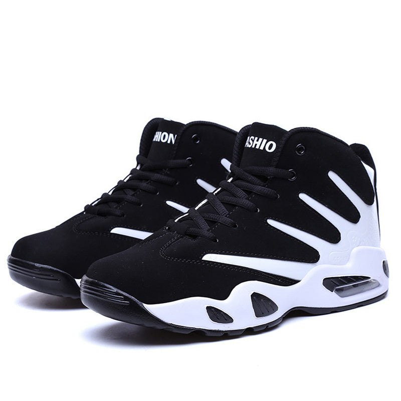 Men’s black and white air-cushion performance running shoes with breathable design — Trend Step