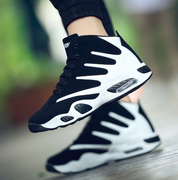 Men’s black and white air-cushion performance running shoes with breathable design — Trend Step