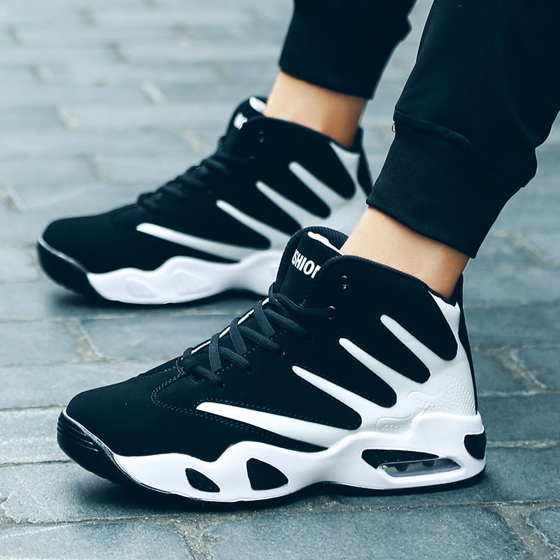 Men’s black and white air-cushion performance running shoes with breathable design — Trend Step