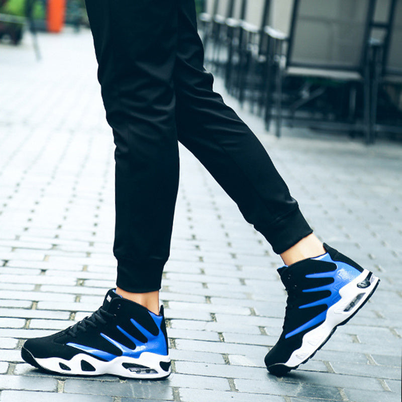 Men’s black and white air-cushion performance running shoes with breathable design — Trend Step
