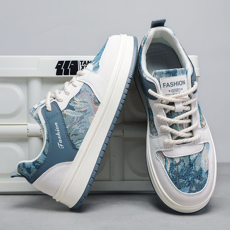 Men’s canvas lifestyle sneakers with oil-painting artistic design and thick sole — Trend Step