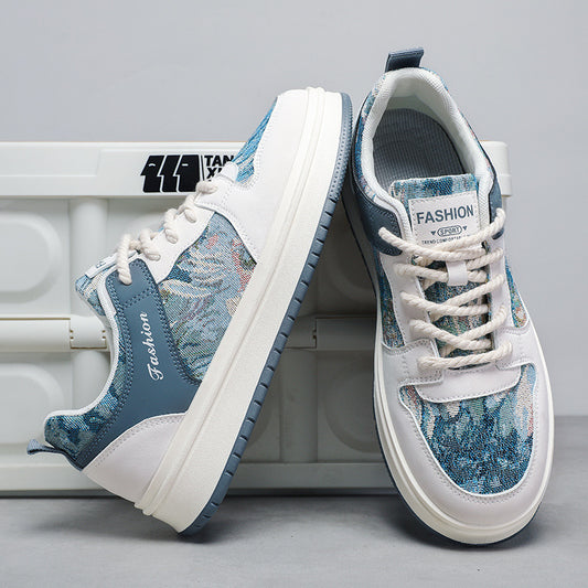 Men’s canvas lifestyle sneakers with oil-painting artistic design and thick sole — Trend Step