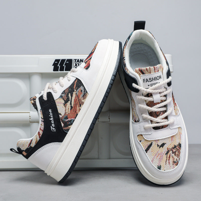 Men’s canvas lifestyle sneakers with oil-painting artistic design and thick sole — Trend Step