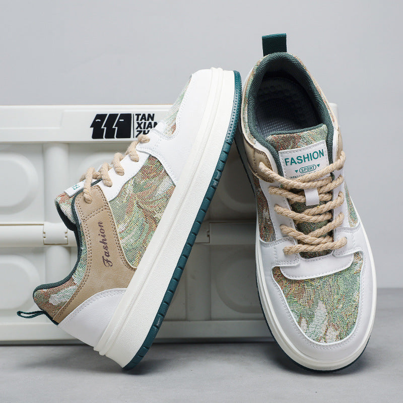 Men’s canvas lifestyle sneakers with oil-painting artistic design and thick sole — Trend Step