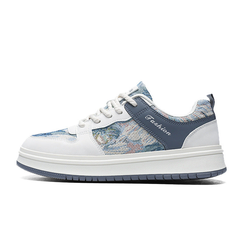 Men’s canvas lifestyle sneakers with oil-painting artistic design and thick sole — Trend Step