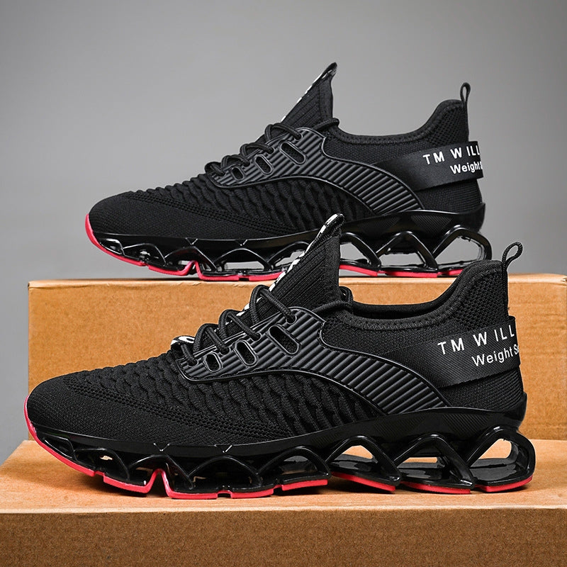 “Men’s black mesh blade running shoes with lightweight shock-absorbing sole — Trend Step”