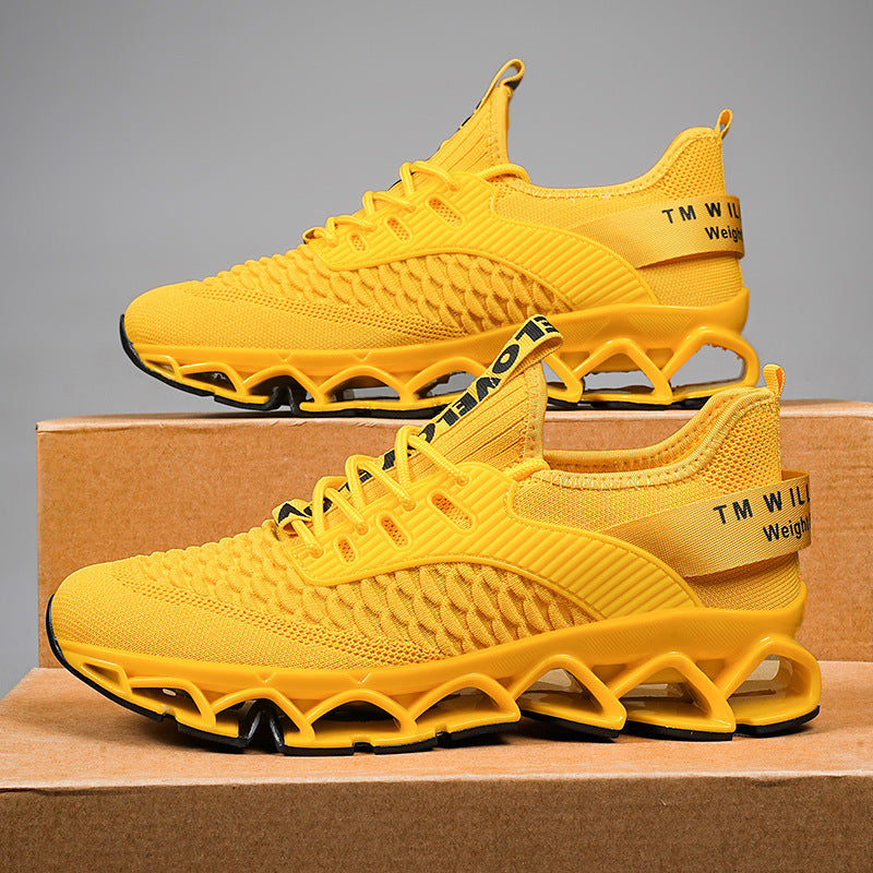 “Men’s yellow mesh blade running shoes with lightweight shock-absorbing sole — Trend Step”