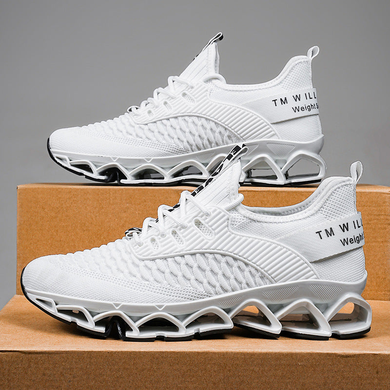 “Men’s white mesh blade running shoes with lightweight shock-absorbing sole — Trend Step”