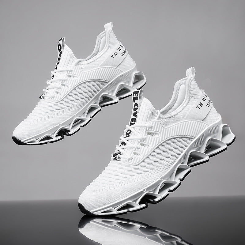 “Men’s white mesh blade running shoes with lightweight shock-absorbing sole — Trend Step”