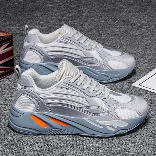 Men’s chunky-sole breathable performance running shoes in beige with mesh layers — Trend Step