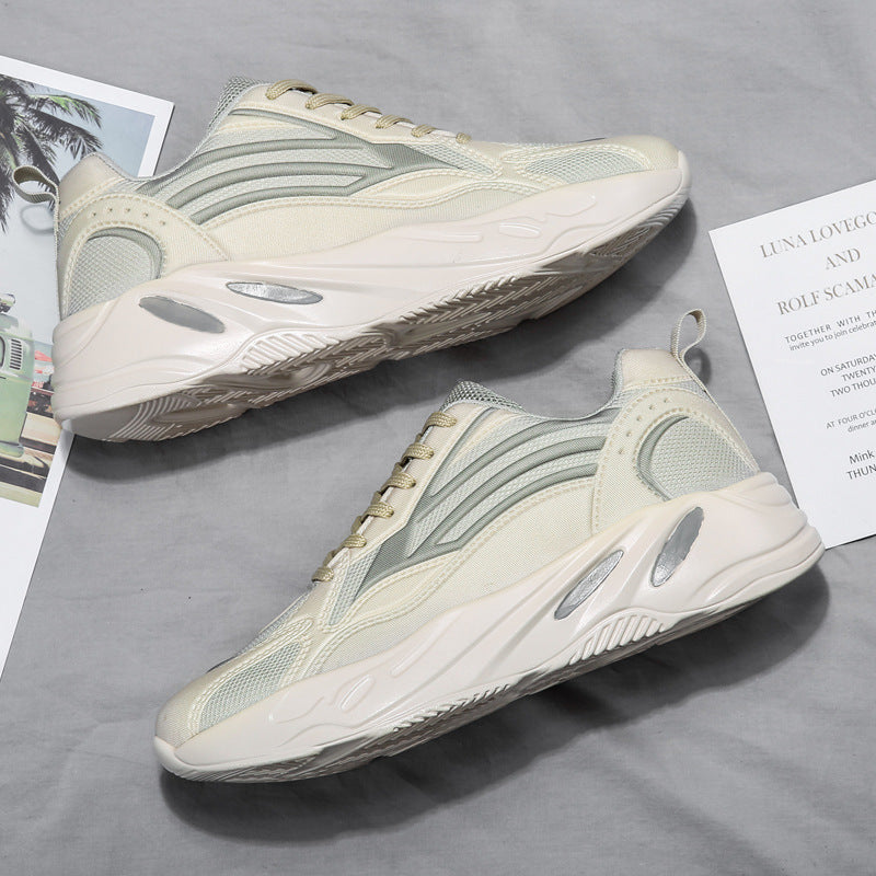 Men’s chunky-sole breathable performance running shoes in beige with mesh layers — Trend Step