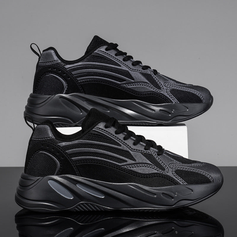 Men’s chunky-sole breathable performance running shoes in beige with mesh layers — Trend Step