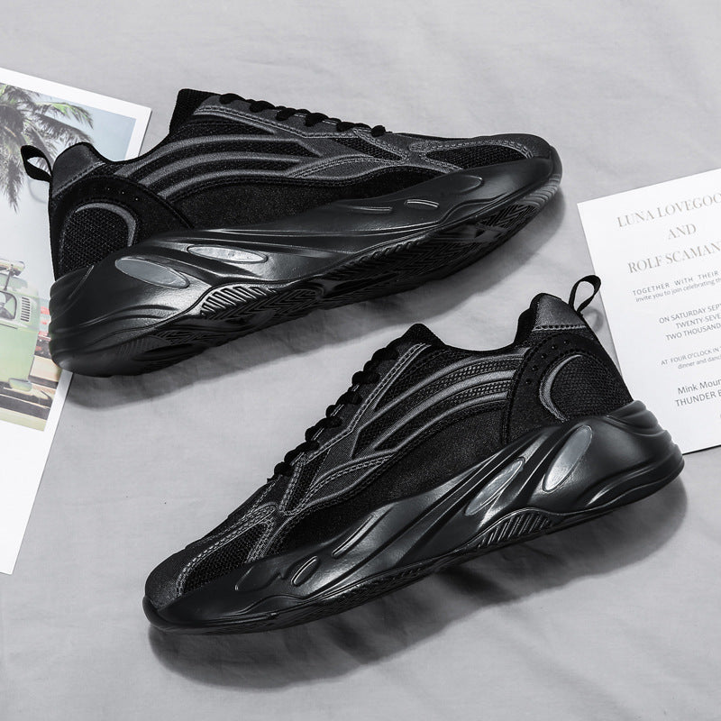 Men’s chunky-sole breathable performance running shoes in beige with mesh layers — Trend Step