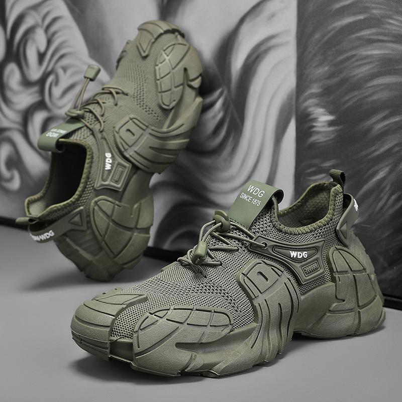 “Men’s beige fly-woven mesh thick-sole streetwear sneakers — Trend Step performance footwear”