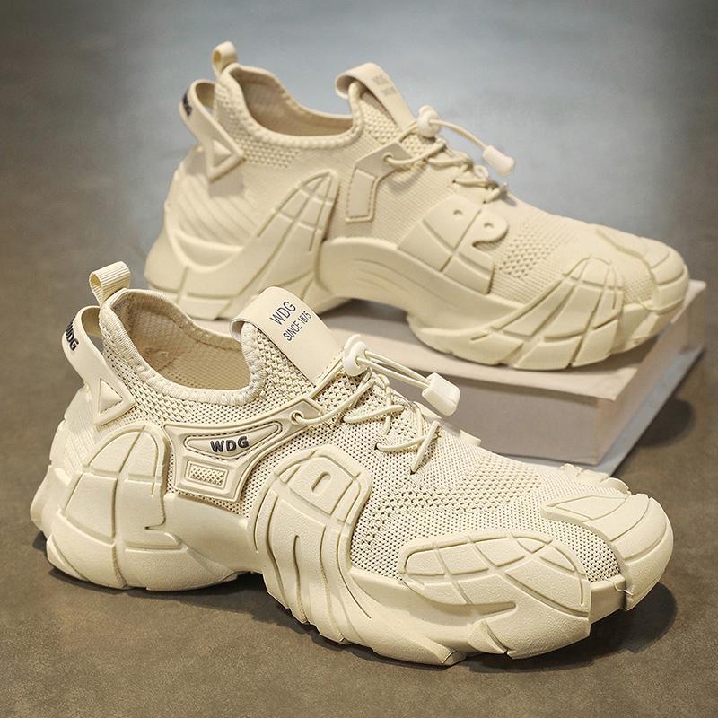 “Men’s beige fly-woven mesh thick-sole streetwear sneakers — Trend Step performance footwear”