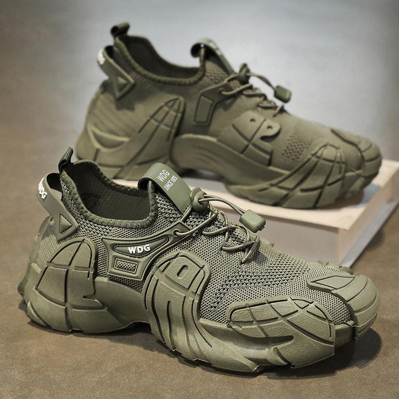 “Men’s beige fly-woven mesh thick-sole streetwear sneakers — Trend Step performance footwear”