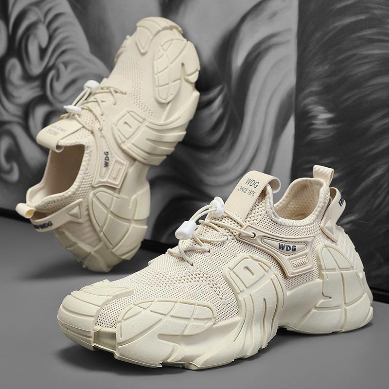 “Men’s beige fly-woven mesh thick-sole streetwear sneakers — Trend Step performance footwear”