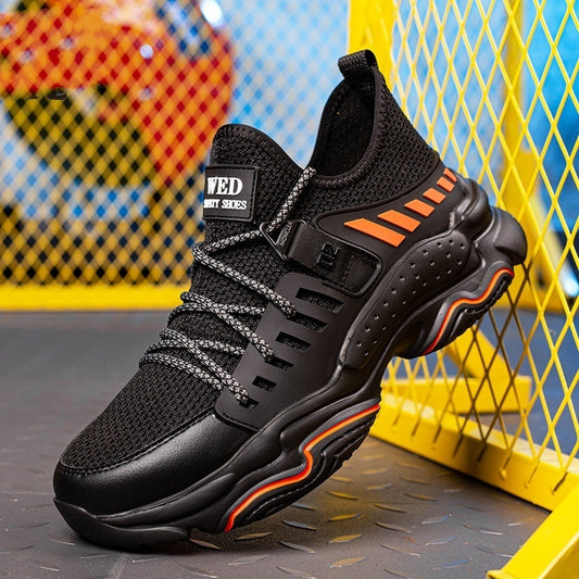 “Men’s flying-woven steel toe safety sneakers with anti-slip sole and shock-absorbing design — Trend Step industrial footwear”