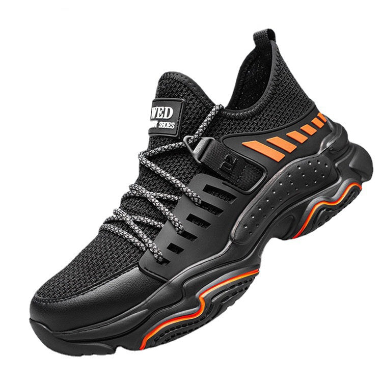 “Men’s flying-woven steel toe safety sneakers with anti-slip sole and shock-absorbing design — Trend Step industrial footwear”