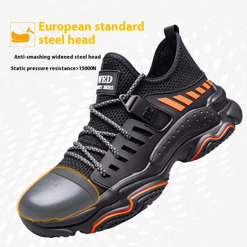 “Men’s flying-woven steel toe safety sneakers with anti-slip sole and shock-absorbing design — Trend Step industrial footwear”