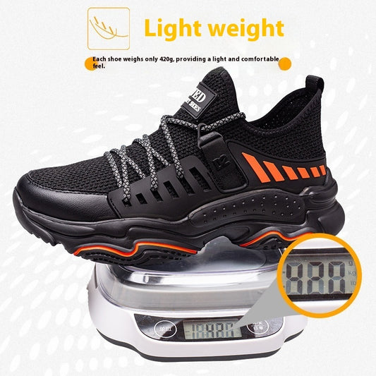 “Men’s flying-woven steel toe safety sneakers with anti-slip sole and shock-absorbing design — Trend Step industrial footwear”