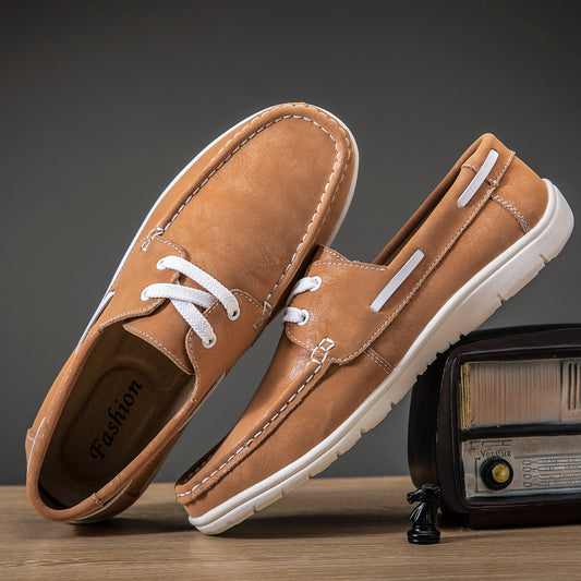 “Men’s frosted cowhide low-cut loafers in tan with soft comfort sole — Trend Step shoes”