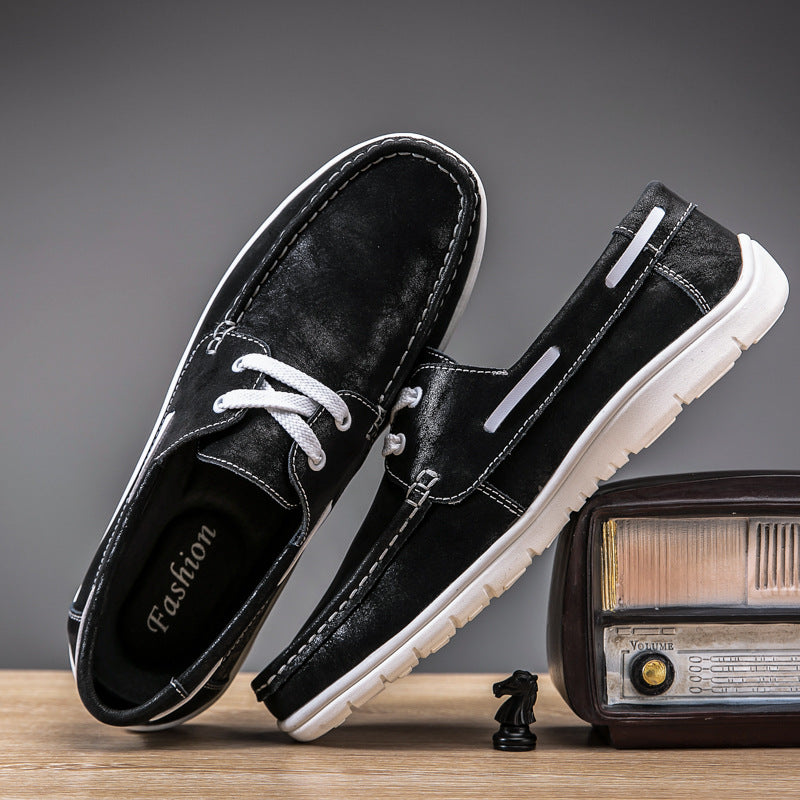 “Men’s frosted cowhide low-cut loafers in tan with soft comfort sole — Trend Step shoes”