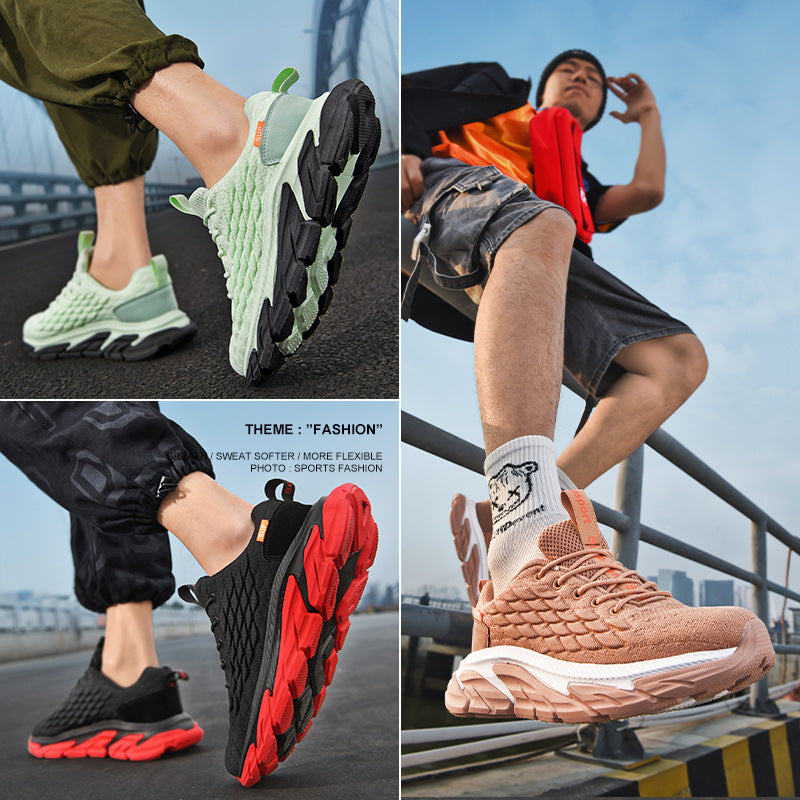 Lightweight breathable men’s performance running shoes with fish-scale knit upper and cushioned sole — Trend Step