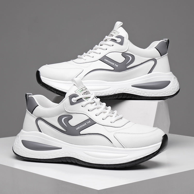 White leather outdoor casual walking shoes for men with cushioned sole — Trend Step