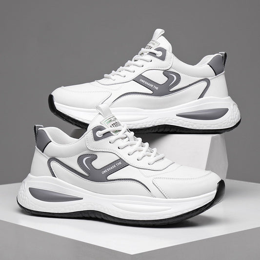 White leather outdoor casual walking shoes for men with cushioned sole — Trend Step