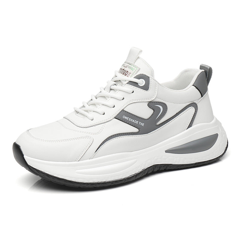 White leather outdoor casual walking shoes for men with cushioned sole — Trend Step