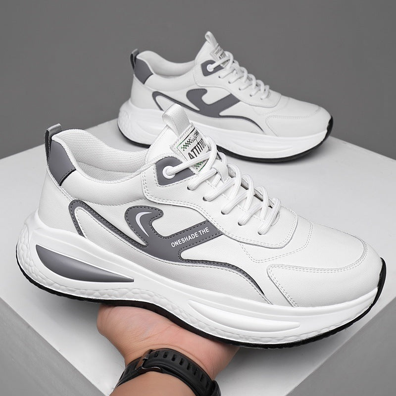 White leather outdoor casual walking shoes for men with cushioned sole — Trend Step