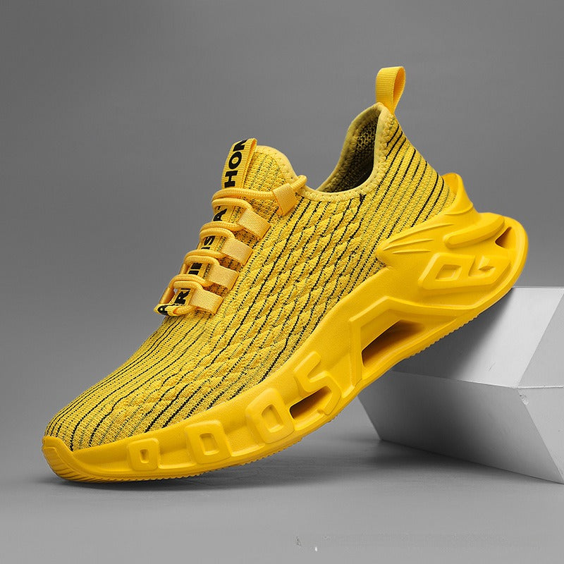 “Men’s breathable mesh blade running shoes in bold sport style — Trend Step performance footwear”