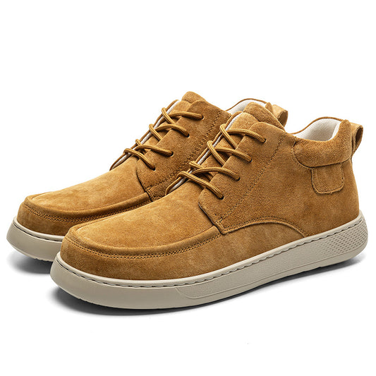 Men’s mid-top suede retro casual sneakers in tan with white sole — Trend Step