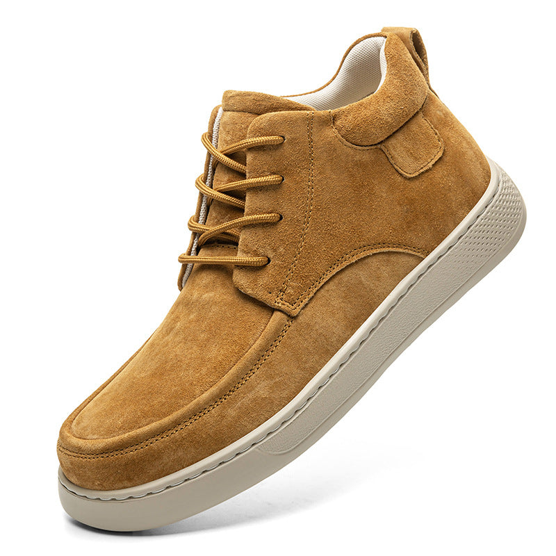 Men’s mid-top suede retro casual sneakers in tan with white sole — Trend Step