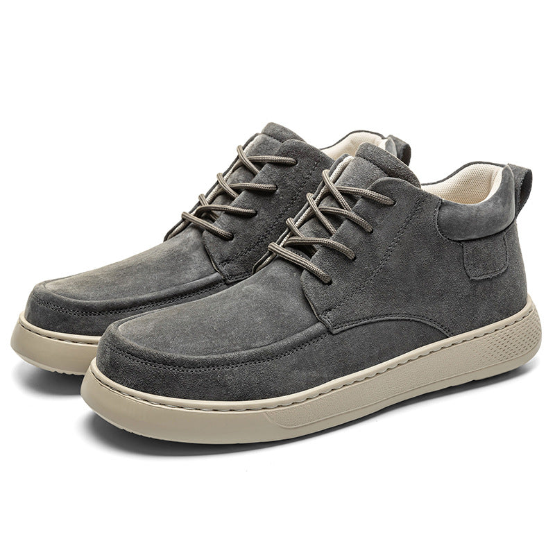 Men’s mid-top suede retro casual sneakers in tan with white sole — Trend Step