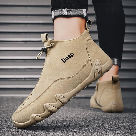 “Men’s outdoor non-slip leather protection boots in beige high-top design — Trend Step”