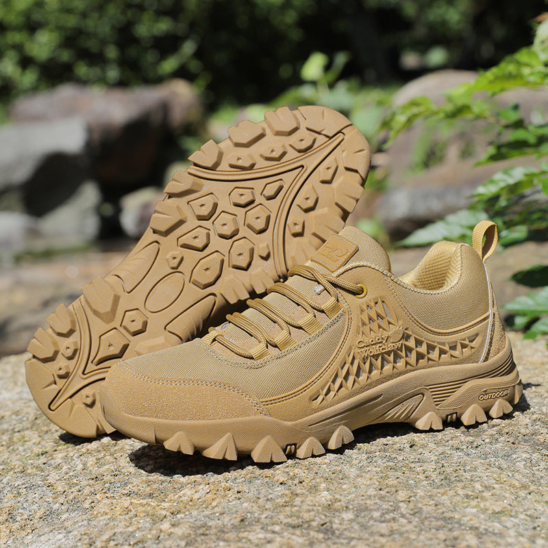 Men’s outdoor non-slip tactical hiking shoes with rugged grip sole in desert brown — Trend Step