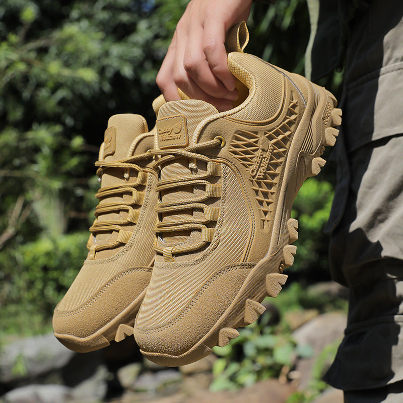 Men’s outdoor non-slip tactical hiking shoes with rugged grip sole in desert brown — Trend Step