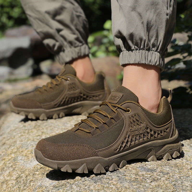 Men’s outdoor non-slip tactical hiking shoes with rugged grip sole in desert brown — Trend Step