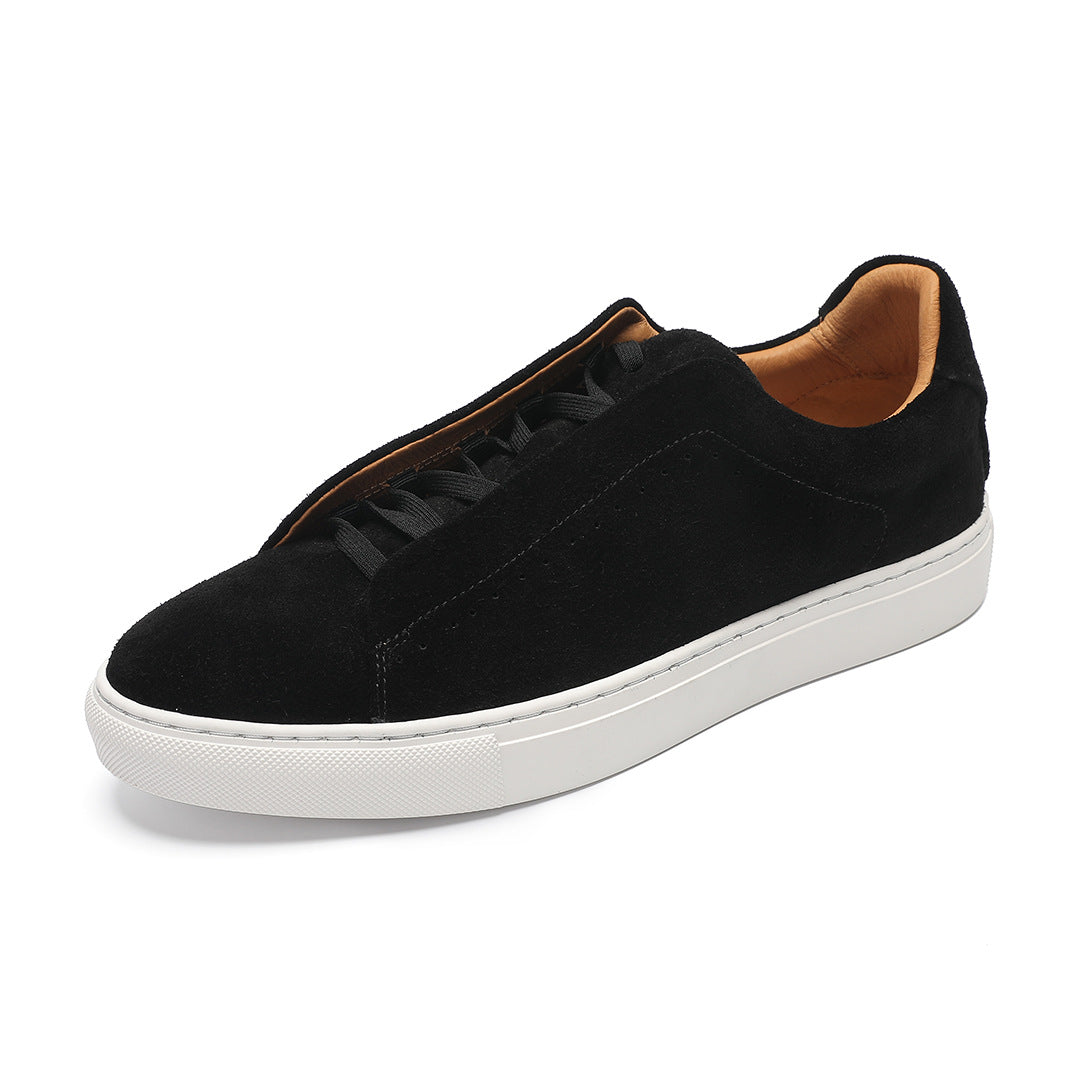 Men’s premium suede leather lifestyle sneakers in dark brown with white sole — Trend Step