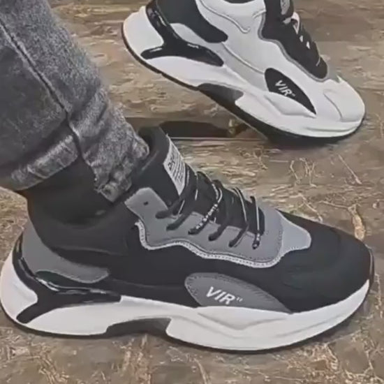 Men’s lightweight black and white breathable running shoes with cushioned sole — Trend Step luxury footwear